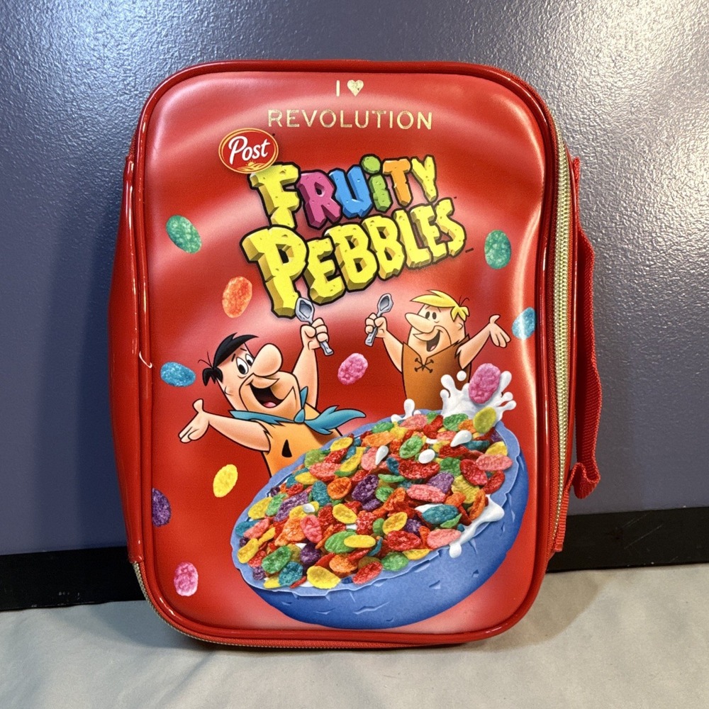 I Heart Revolution Fruity Pebbles Flintstones Makeup Case Zipper Handle Red 9"